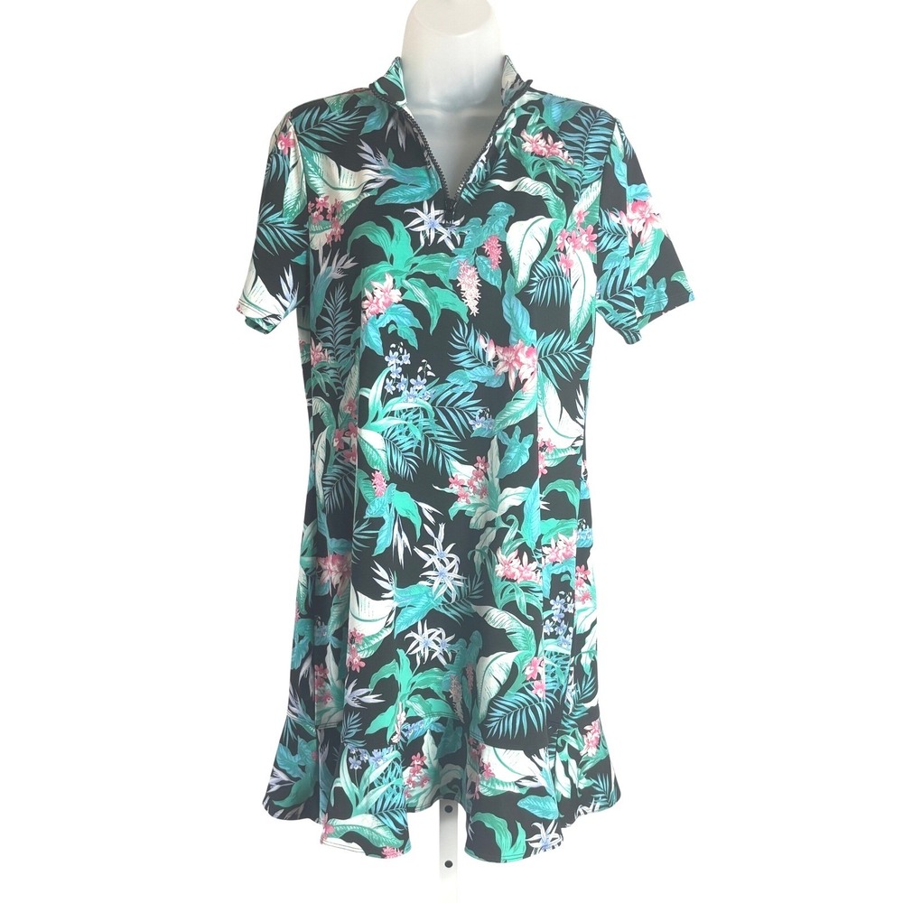 Tommy Bahama | Golf Dress & Shorts Tropical Floral Quarter Zip Black | Size L - Picture 3 of 9